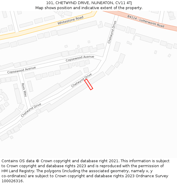 101, CHETWYND DRIVE, NUNEATON, CV11 4TJ: Location map and indicative extent of plot