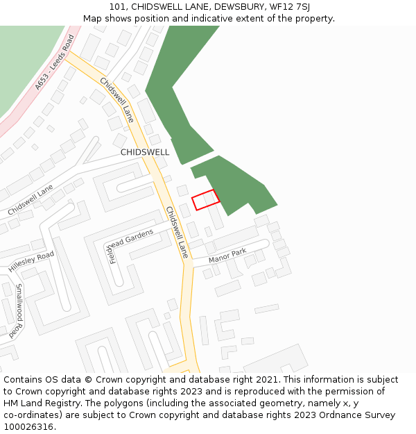 101, CHIDSWELL LANE, DEWSBURY, WF12 7SJ: Location map and indicative extent of plot