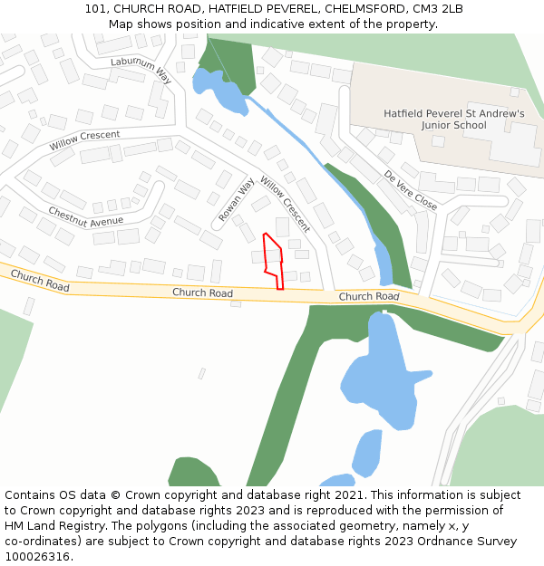 101, CHURCH ROAD, HATFIELD PEVEREL, CHELMSFORD, CM3 2LB: Location map and indicative extent of plot