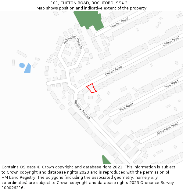 101, CLIFTON ROAD, ROCHFORD, SS4 3HH: Location map and indicative extent of plot