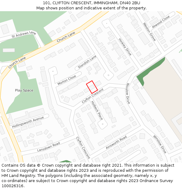 101, CLYFTON CRESCENT, IMMINGHAM, DN40 2BU: Location map and indicative extent of plot