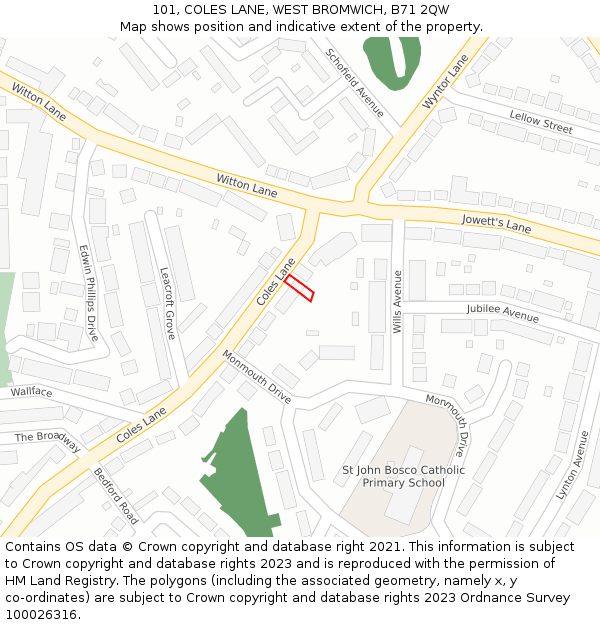 101, COLES LANE, WEST BROMWICH, B71 2QW: Location map and indicative extent of plot