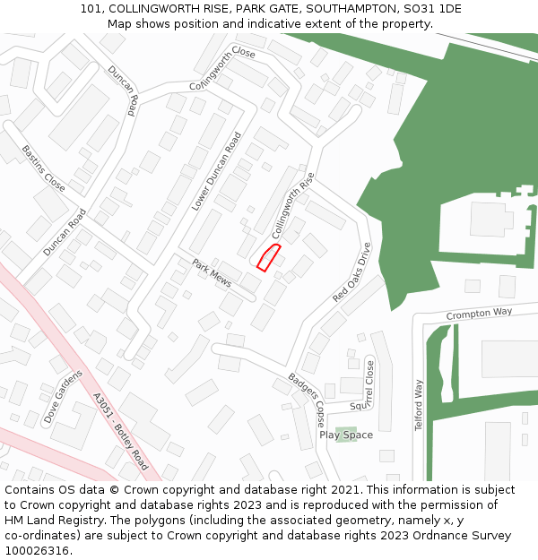 101, COLLINGWORTH RISE, PARK GATE, SOUTHAMPTON, SO31 1DE: Location map and indicative extent of plot