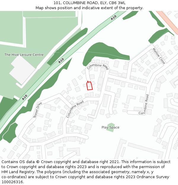 101, COLUMBINE ROAD, ELY, CB6 3WL: Location map and indicative extent of plot