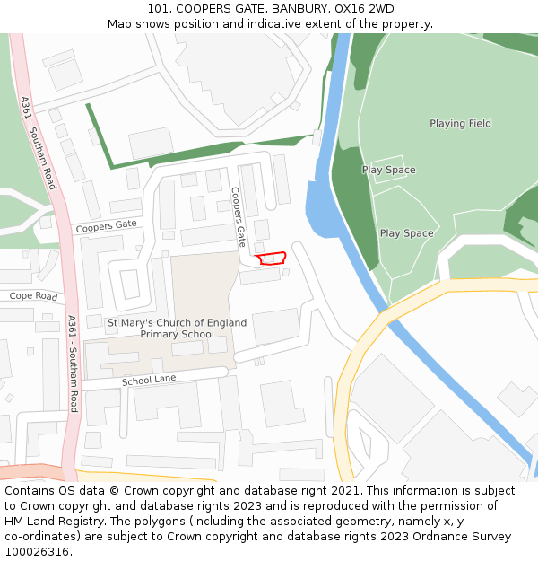 101, COOPERS GATE, BANBURY, OX16 2WD: Location map and indicative extent of plot