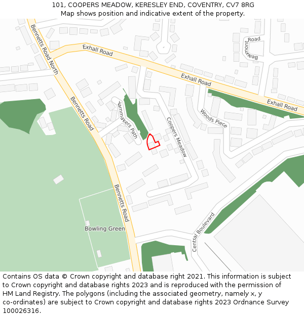 101, COOPERS MEADOW, KERESLEY END, COVENTRY, CV7 8RG: Location map and indicative extent of plot