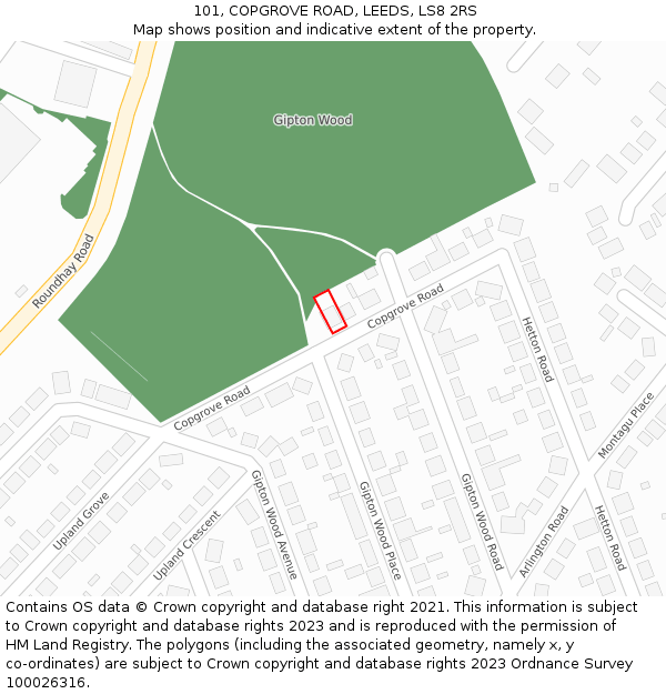 101, COPGROVE ROAD, LEEDS, LS8 2RS: Location map and indicative extent of plot