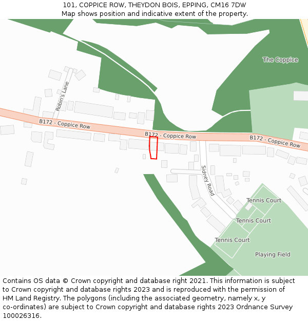 101, COPPICE ROW, THEYDON BOIS, EPPING, CM16 7DW: Location map and indicative extent of plot