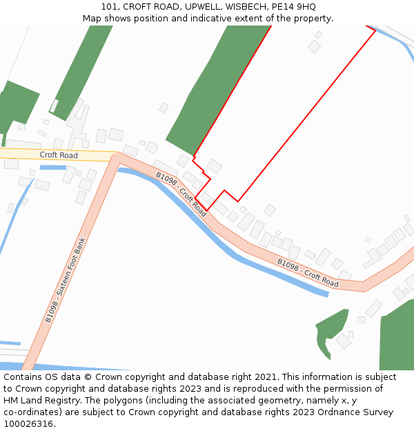 101, CROFT ROAD, UPWELL, WISBECH, PE14 9HQ: Location map and indicative extent of plot