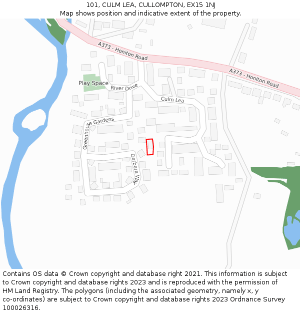 101, CULM LEA, CULLOMPTON, EX15 1NJ: Location map and indicative extent of plot