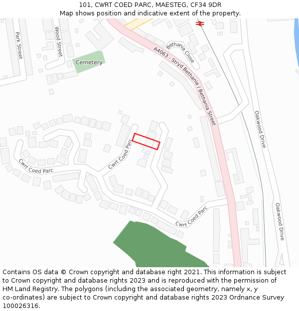 101, CWRT COED PARC, MAESTEG, CF34 9DR: Location map and indicative extent of plot