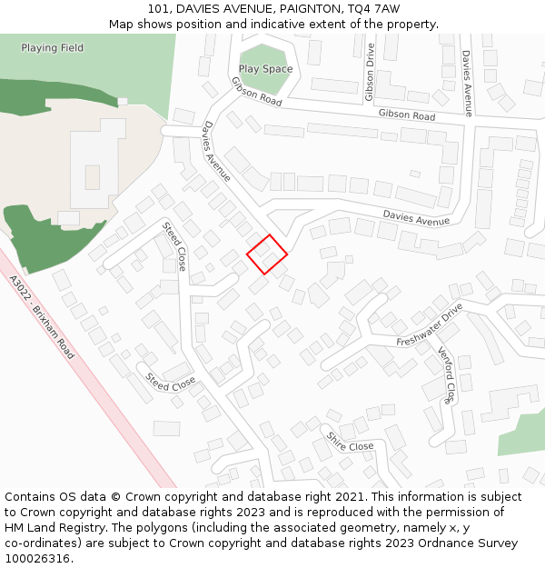 101, DAVIES AVENUE, PAIGNTON, TQ4 7AW: Location map and indicative extent of plot