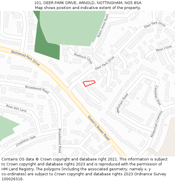 101, DEER PARK DRIVE, ARNOLD, NOTTINGHAM, NG5 8SA: Location map and indicative extent of plot