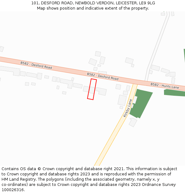 101, DESFORD ROAD, NEWBOLD VERDON, LEICESTER, LE9 9LG: Location map and indicative extent of plot
