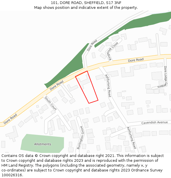 101, DORE ROAD, SHEFFIELD, S17 3NF: Location map and indicative extent of plot
