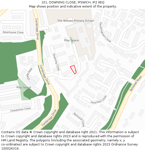 101, DOWNING CLOSE, IPSWICH, IP2 9EQ: Location map and indicative extent of plot