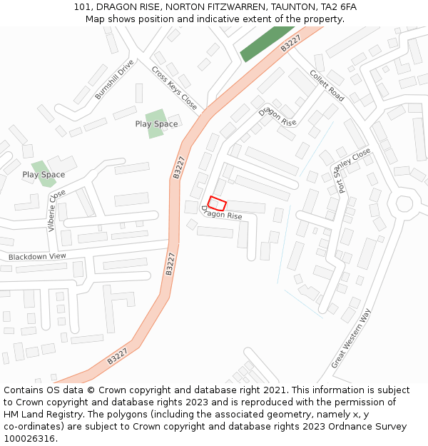 101, DRAGON RISE, NORTON FITZWARREN, TAUNTON, TA2 6FA: Location map and indicative extent of plot