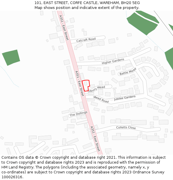 101, EAST STREET, CORFE CASTLE, WAREHAM, BH20 5EG: Location map and indicative extent of plot
