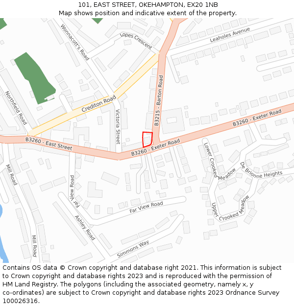 101, EAST STREET, OKEHAMPTON, EX20 1NB: Location map and indicative extent of plot