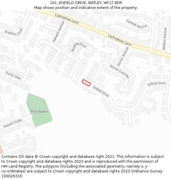 101, ENFIELD DRIVE, BATLEY, WF17 8DR: Location map and indicative extent of plot