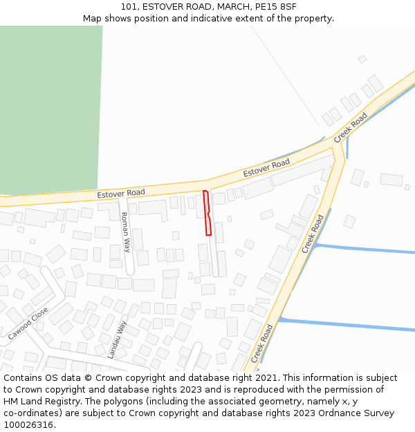 101, ESTOVER ROAD, MARCH, PE15 8SF: Location map and indicative extent of plot