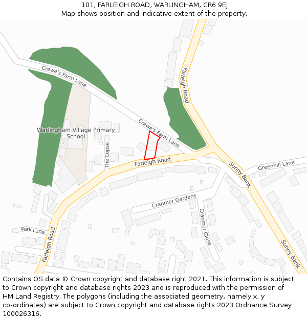 101, FARLEIGH ROAD, WARLINGHAM, CR6 9EJ: Location map and indicative extent of plot