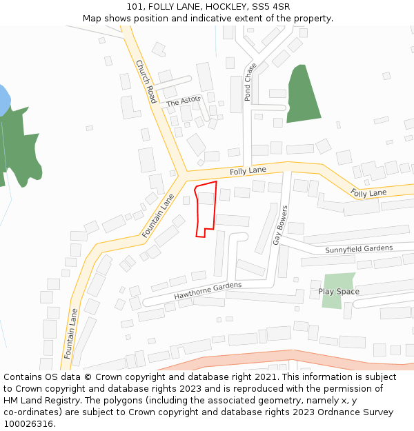 101, FOLLY LANE, HOCKLEY, SS5 4SR: Location map and indicative extent of plot