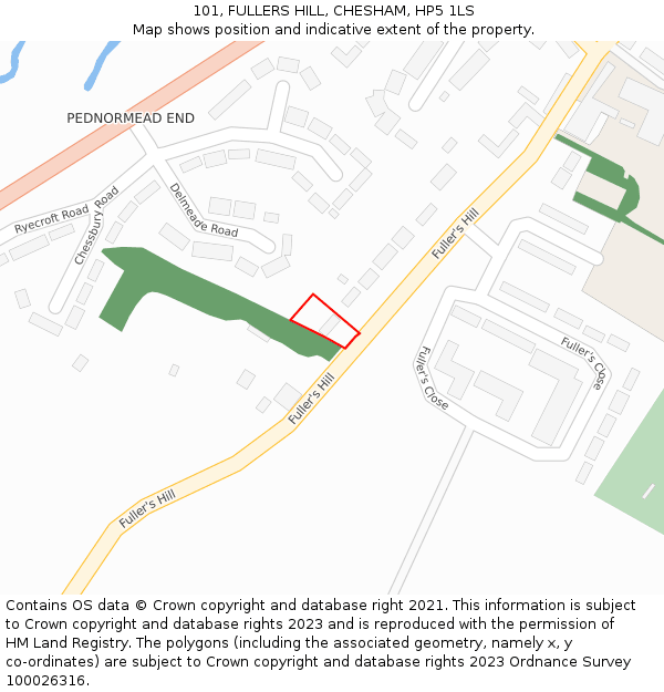 101, FULLERS HILL, CHESHAM, HP5 1LS: Location map and indicative extent of plot