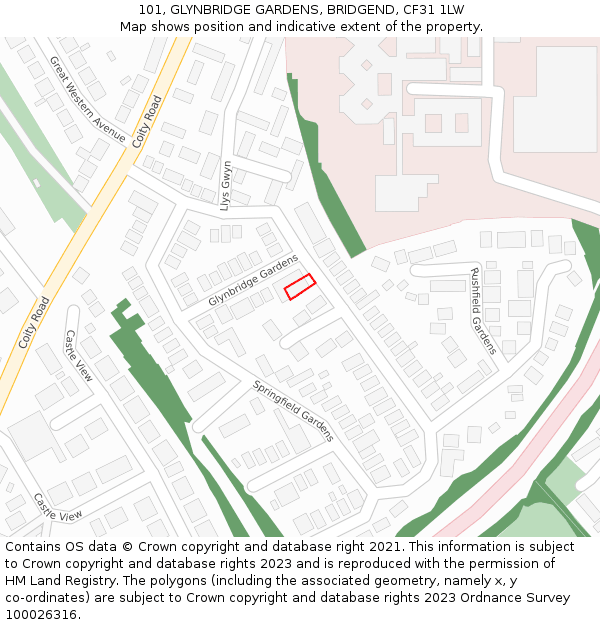 101, GLYNBRIDGE GARDENS, BRIDGEND, CF31 1LW: Location map and indicative extent of plot