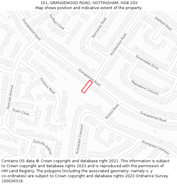 101, GRANGEWOOD ROAD, NOTTINGHAM, NG8 2SX: Location map and indicative extent of plot