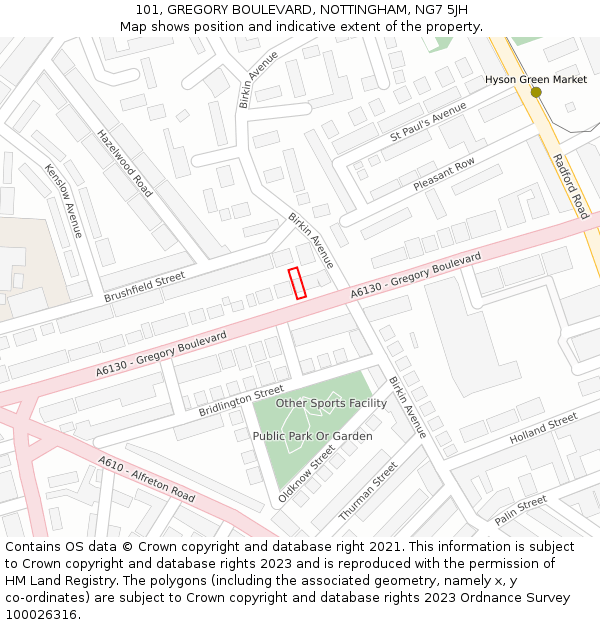 101, GREGORY BOULEVARD, NOTTINGHAM, NG7 5JH: Location map and indicative extent of plot