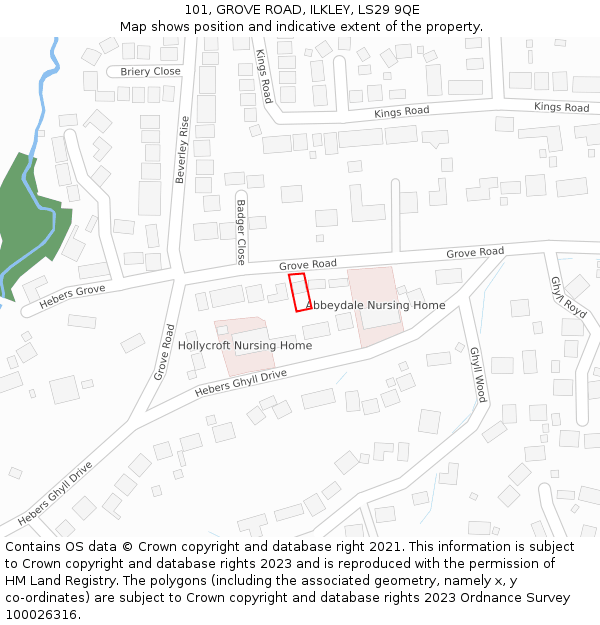 101, GROVE ROAD, ILKLEY, LS29 9QE: Location map and indicative extent of plot