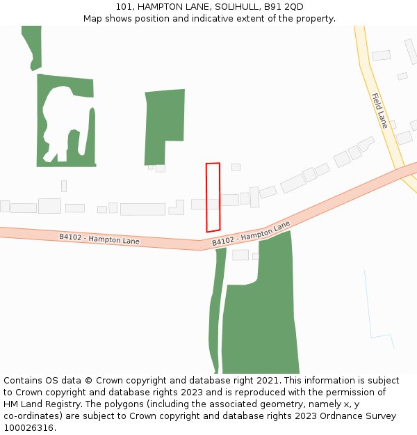 101, HAMPTON LANE, SOLIHULL, B91 2QD: Location map and indicative extent of plot