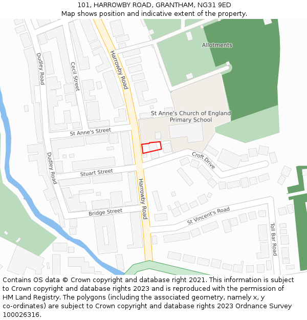 101, HARROWBY ROAD, GRANTHAM, NG31 9ED: Location map and indicative extent of plot