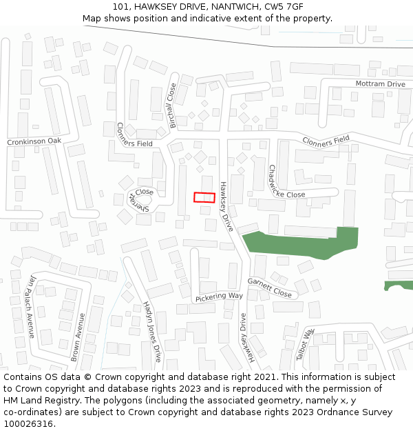 101, HAWKSEY DRIVE, NANTWICH, CW5 7GF: Location map and indicative extent of plot