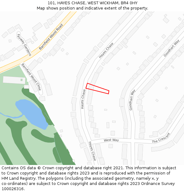 101, HAYES CHASE, WEST WICKHAM, BR4 0HY: Location map and indicative extent of plot