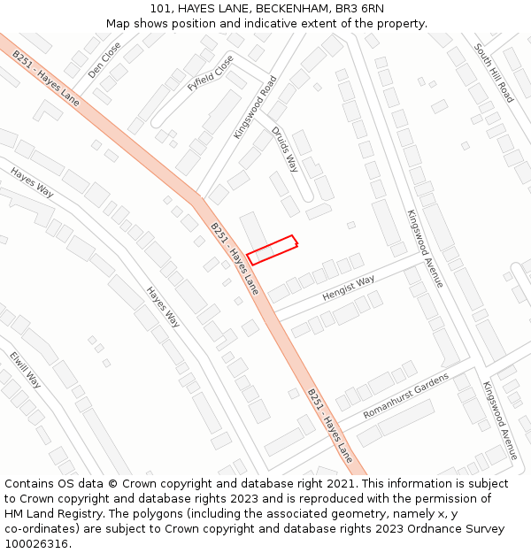 101, HAYES LANE, BECKENHAM, BR3 6RN: Location map and indicative extent of plot