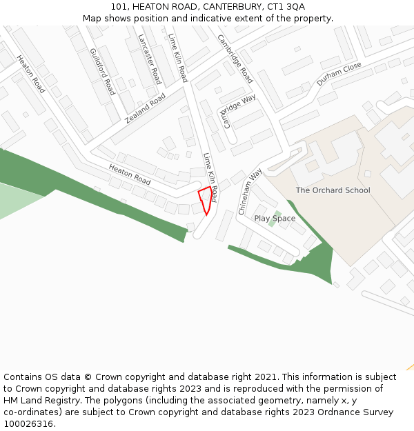 101, HEATON ROAD, CANTERBURY, CT1 3QA: Location map and indicative extent of plot