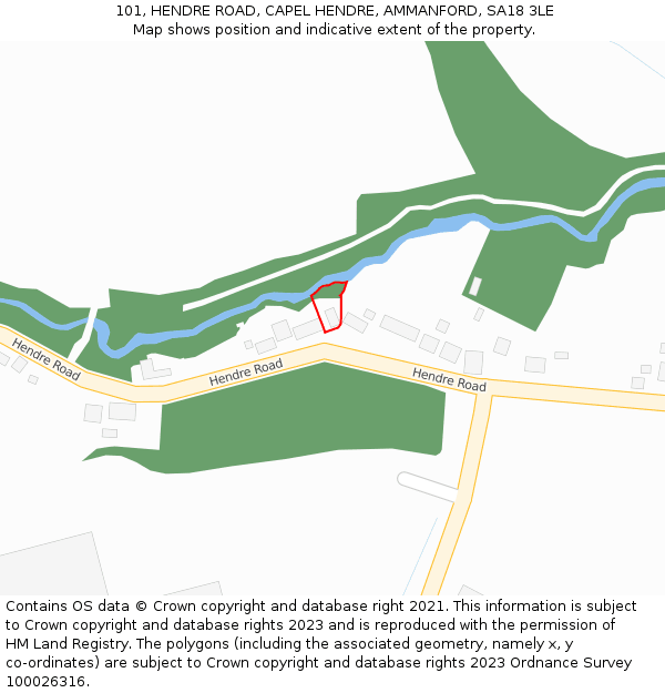 101, HENDRE ROAD, CAPEL HENDRE, AMMANFORD, SA18 3LE: Location map and indicative extent of plot