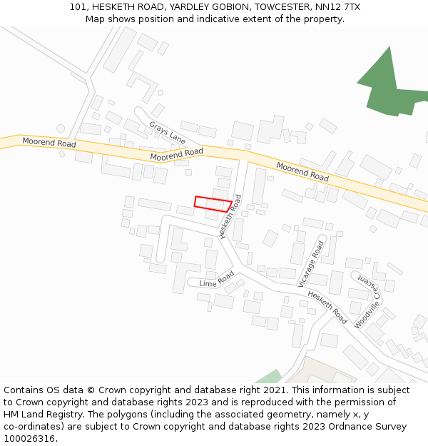 101, HESKETH ROAD, YARDLEY GOBION, TOWCESTER, NN12 7TX: Location map and indicative extent of plot