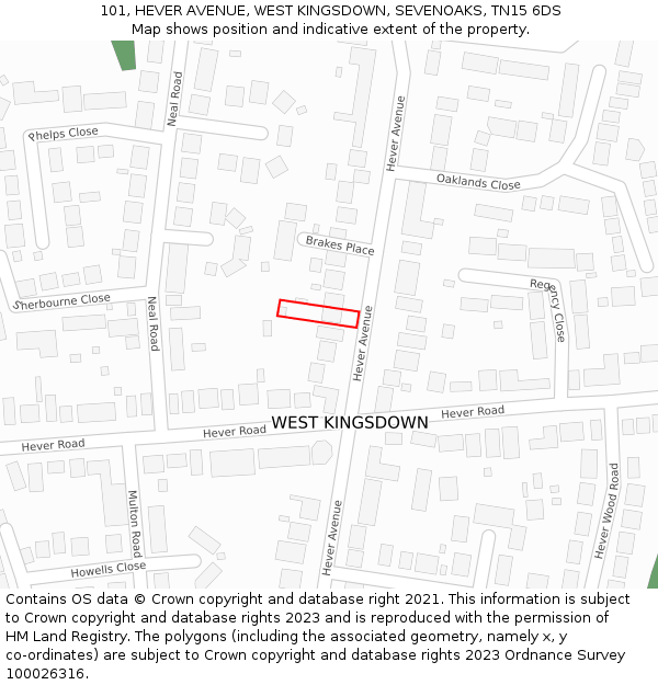 101, HEVER AVENUE, WEST KINGSDOWN, SEVENOAKS, TN15 6DS: Location map and indicative extent of plot