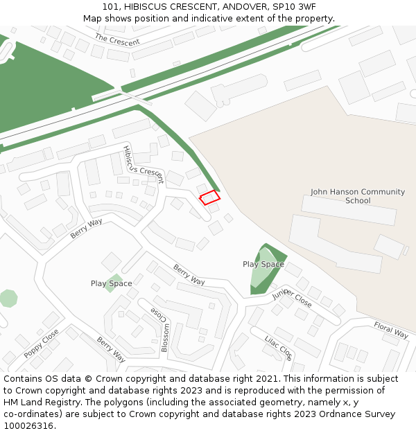 101, HIBISCUS CRESCENT, ANDOVER, SP10 3WF: Location map and indicative extent of plot