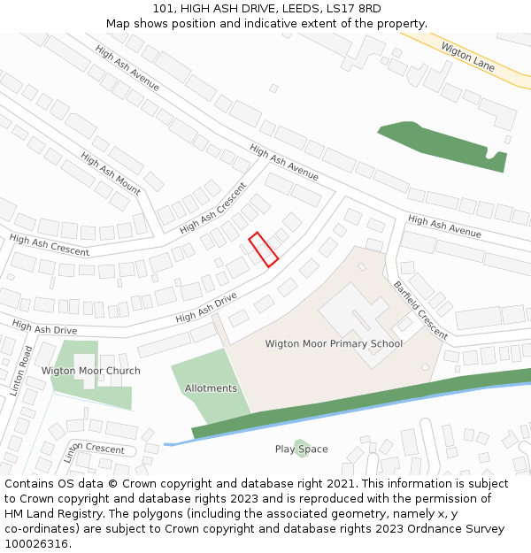 101, HIGH ASH DRIVE, LEEDS, LS17 8RD: Location map and indicative extent of plot