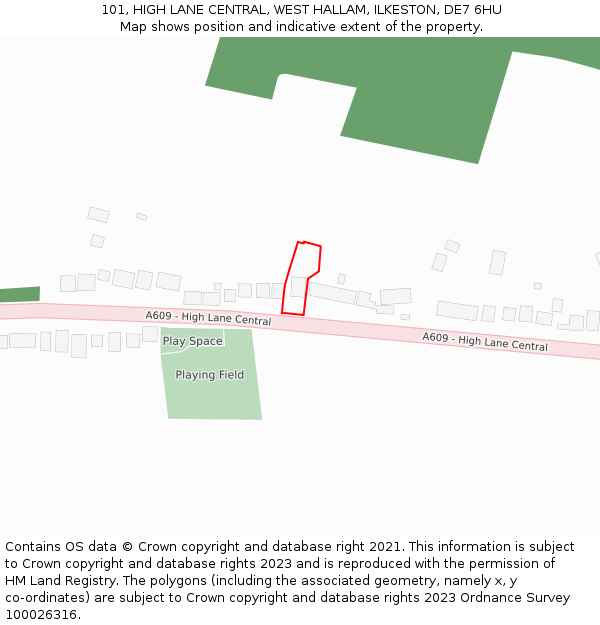 101, HIGH LANE CENTRAL, WEST HALLAM, ILKESTON, DE7 6HU: Location map and indicative extent of plot