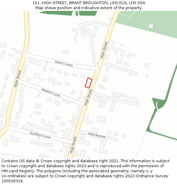101, HIGH STREET, BRANT BROUGHTON, LINCOLN, LN5 0SA: Location map and indicative extent of plot