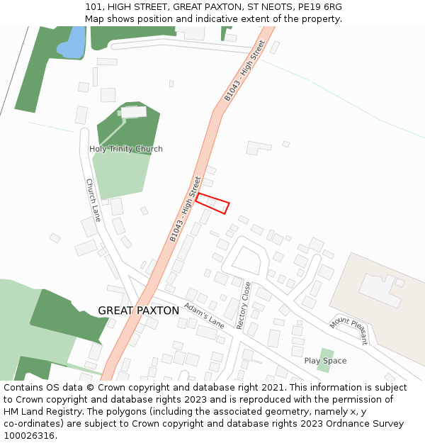 101, HIGH STREET, GREAT PAXTON, ST NEOTS, PE19 6RG: Location map and indicative extent of plot