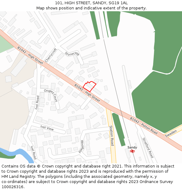 101, HIGH STREET, SANDY, SG19 1AL: Location map and indicative extent of plot