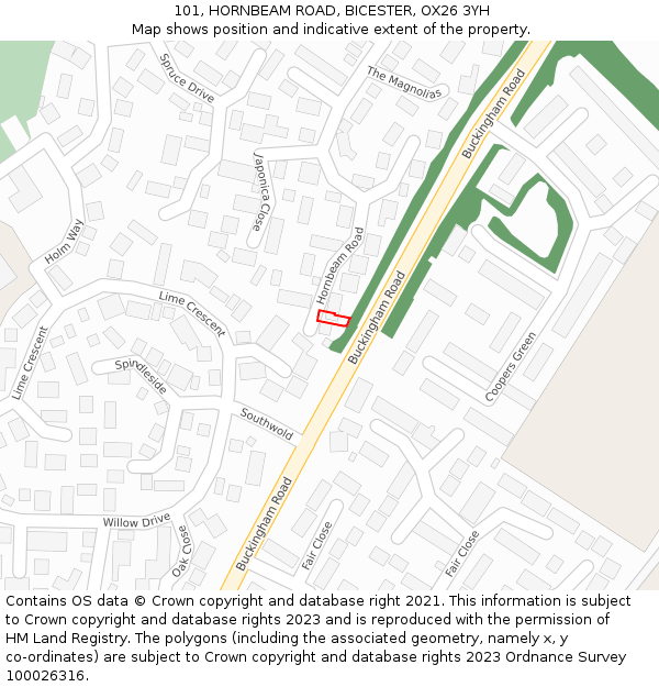 101, HORNBEAM ROAD, BICESTER, OX26 3YH: Location map and indicative extent of plot