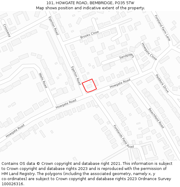 101, HOWGATE ROAD, BEMBRIDGE, PO35 5TW: Location map and indicative extent of plot