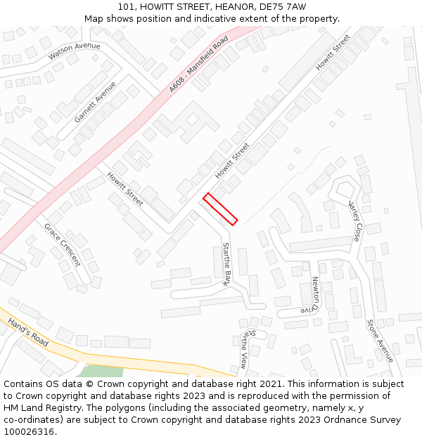101, HOWITT STREET, HEANOR, DE75 7AW: Location map and indicative extent of plot